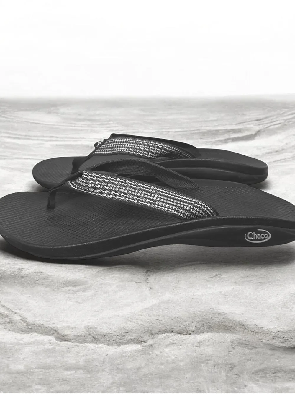 Chaco Men’s  Black Sandal Flip-Flops with Striped Webbing